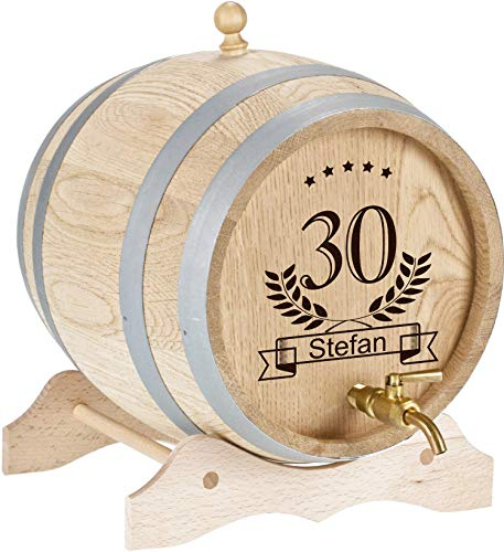 Tonneau en bois personnalisé avec robinet en laiton – Cadeau pour papa, grand-père, ami Noël – Petit tonneau en chêne pour bière, rhum, whisky ou vin – Cadeau d'anniversaire pour homme (2 litres)