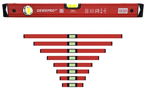 DEWEPRO 9-tlg. Profi-Set - Aluminium Wasserwaage - rot lackiert - 9-teilig - Längen in cm: 30, 40, 50, 60, 80, 100, 120, 150 und 200 - Messtoleranz: 0,5mm/m - Aluwasserwaage Aluminiumwasserwaage