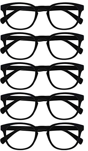 OPULIZE Pop Lesebrille 5er Pack Keck Rund Matt Rahmen Federscharniere Kratzfest Schwarz Herren Damen RRRRR2-1 +2.00