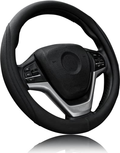 ZATOOTO Lenkradbezug Auto, Lenkradbezug Leder, Lenkradhülle, Auto Lenkrad Schutzhülle, Anti Rutsch, Universal 37-38cm, Schwarz