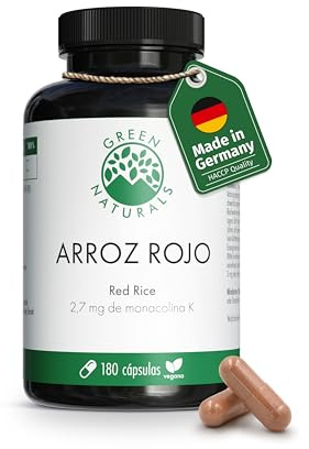 Roter Reis Kapseln - Hochdosiert: 2,7 mg Monakolin K pro Kapsel - Fermentierter Roter Reis - Vorrat für 6 Monate (180 vegane Kapseln) - Green Naturals®