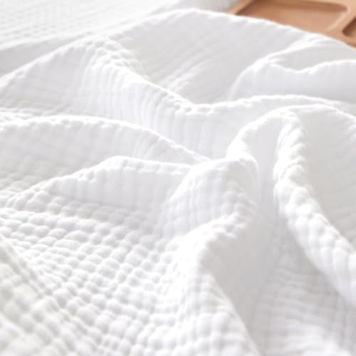 PHF 100% Cotton Muslin Blanket King Size 108x90, 4-Layer Lightweight Gauze Throw, Breathable Cloud-Soft Minimalist Blanket for Bed, Couch, Camping, White, Ideal Gift