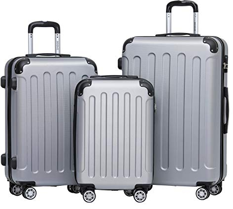 BEIBYE 2045 Zwillingsrollen 3tlg. Reisekoffer Koffer Kofferset Trolleys Hartschale in 14 Farben (Silber)