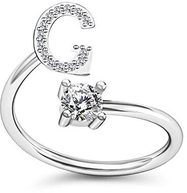 Bungsa G Ring Buchstabe - BUCHSTABEN RING silber mit Kristallen - biegbarer Fingerring/Zehenring Toering für Damen, Kinder & Herren