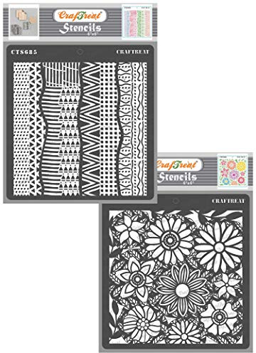 CrafTreat wiederverwendbare Kunsttagebuch-Schablonen zum Malen auf Holz – gemusterte Trennwände und gemusterte Kreise – 2er-Pack – 15,2 x 15,2 cm – Mixed-Media-Schablonen zum Malen auf Stoff