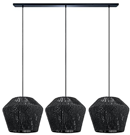 Paco Home Pendelleuchte Esstisch Korb Boho Hängelampe Esszimmer Lampe E27 Pendellampe Rattan Papier, Farbe:Schwarz (Ø33cm), Leuchtenart___Farbe:Pendelleuchte - Schwarz