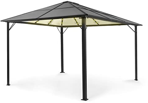 Blumfeldt Pavillon 3x4m Mit Festem Dach - Rostfreier Aluminium Pergola Freistehend, Dimmbare LED-Lichter, Wasserdicht, Stabil & Winterfest für Terrasse