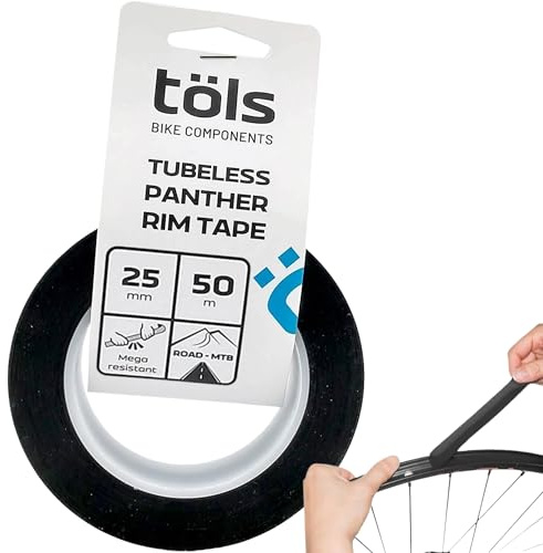 TÖLS Tubeless Fälgbakgrund, 25mm x 50M | Skyddsband Självhäftande cykel, Kit för reparation av rörlöst band | Rim Tire Protection för fälgar Cykel Väg och berg | Cykel patchar, Svart