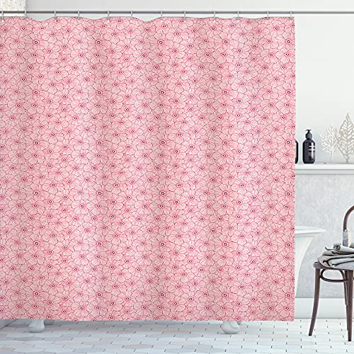 ABAKUHAUS Blumen Duschvorhang, Abstrakt Zarte Blume, Stoffliches Gewebe Badezimmerdekorationsset mit Haken, 175 x 180 cm, Puder Rosa Dunkle Koralle
