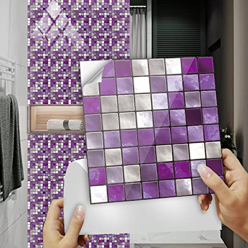 Adesivi Murali Mosaico Grigio Viola Pavimento PVC Adesivo Pelare e Attaccare Vinile Mattonelle Adesive Impermeabile Piastrelle Adesive Cucina Piastrelle Adesive Bagno 10 Pezzi(30x30cm)