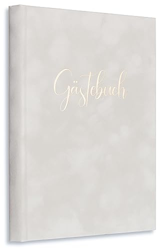online-stammbuch Gästebuch aus Samt in hellem Grau und Gold zur Hochzeit, Taufe, Geburtstag, Konfirmation, Ferienwohnung, UVM. 23 x 18 cm, 124 Seiten