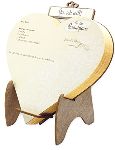 Ja ich will ! 48 + 2 Stück Gästebuchkarten Hochzeit –Heart Design– Gästebuch Karten zur Hochzeit mit lustigen Fragen zum Ausfüllen, Herz Karten Aufsteller Hochzeitsgästebuch Hochzeitsbuch Wunschkarten