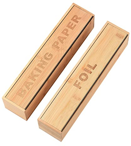 YQYAZL 2 Pcs Bamboo Wrap Dispenser with Cutter, Bamboo Aluminum Foil Organization and Storage Foil and Plastic Wrap Organizer for Kitchen Drawer