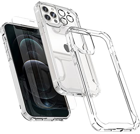 ORETECH für iPhone 12 Pro Max Hülle mit 2 Schutzfolie, Durchsichtig | Kameraschutz, Militärschutz Stoßfeste Kratzfeste Transparent Rückseite Handyhülle für iPhone 12 Pro Max