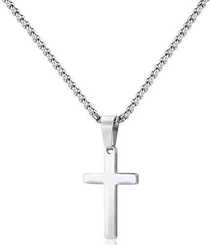 MUERDOU Cross Pendant Necklace for Men Women Boy Girl Silver 316L Stainless Steel Christian Jewellery