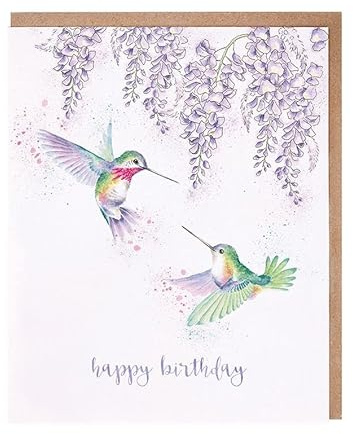Schöne Kolibri Geburtstagskarte - Glyzinie Vögel Wrendale Grußkarte