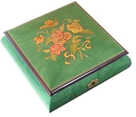 Lutèce Créations Musikalische Schmuckschatulle/Spieluhr aus Holz mit Intarsien Blumenstrauß und 18-Ton-Federspielwerk - Clair de lune - Mondschein (Claude Debussy).