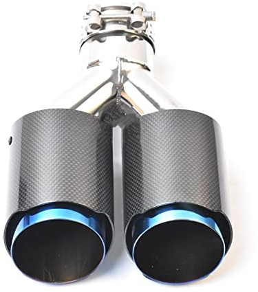 DHWUIASF 1 Pcs Universal Auto Glänzend Kohlefaser Edelstahl Doppelrohr Gleiche Länge Schalldämpfer Rohr Auspuff Endrohr Auspuffblenden (Size : 60-76MM)