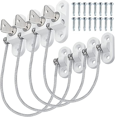 Window Locks Child Safety for UPVC Windows 4Pcs Restrictor with Keys Screws | upvc Window Opening Restrictors Locking Mechanism for Protection, Anti Burglary Perfect for Window and Doors(20cm White)