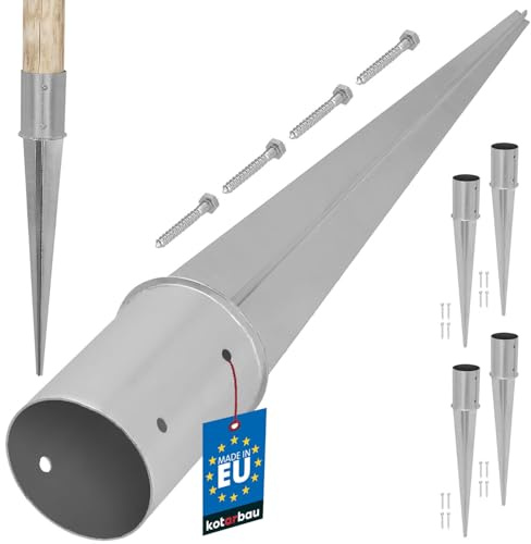 KOTARBAU® Set med 4 Stolpspjut - Galvaniserat Stål - ⌀ 100 mm - Silver - Jordankare För Stolpe - Stolphållare - Rundträstolpar - Trädgård