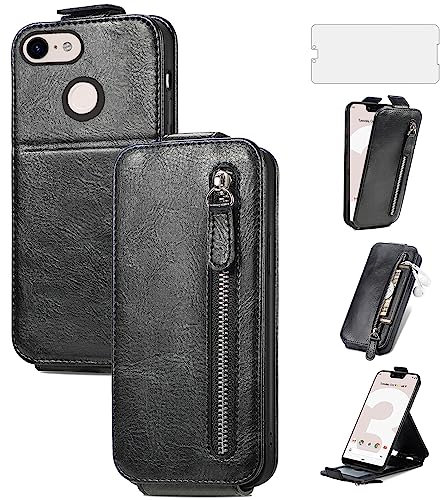 Asuwish Phone Case for Google Pixel 3 XL Wallet Cover with Tempered Glass Screen Protector and PU Leather Credit Card Holder Stand Rugged Cell Accessories Pixel3XL Pixel3 LX Pixle 3XL Women Men Black