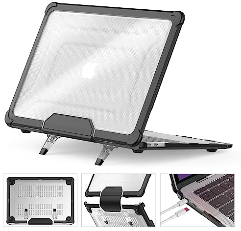 SEYMCY Case Compatible with MacBook Air 13 inch Case M1 2020 2018, Anti-Scratching Protective Hard Shell Cover with Foldable Stand (A2337 A2179 A1932), Black
