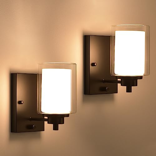 AOLALA Dimmable Industrial Bedside Wall Lights Set of 2 | Vintage Wall Lamp Fitting Fixture, Dimmer Switch, Retro Wall Lighting, Modern Rustic Wall Sconce