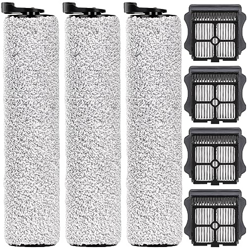 Ersatz-Bürstenwalzen und HEPA-Filter Kompatibel mit Tineco Floor One S3/ iFloor 3 Kabellosen Nass-Trockensaugern Ersatzteil Zubehör Set 3 Bürstenwalzen 4 HEPA Filter