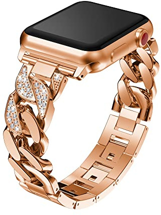 Armband i rostfritt stål kompatibelt med Apple Watch 38 mm, 40 mm, 41 mm, 42 mm, 44 mm, 45 mm, 46 mm, 49 mm, metallarmband, glitter, diamantklockarmband, ersättningsband, kompatibelt med iWatch Series