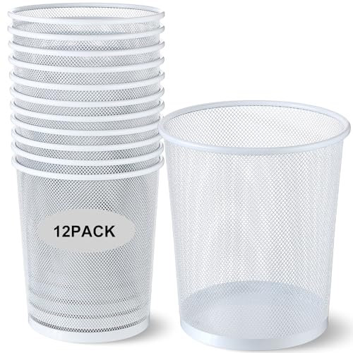 Hushee Kleiner Metall-Mülleimer, Papierkorb, weiß, Büro-Mülleimer, Draht-Metall-Mülleimer, für unter dem Schreibtisch, Küche, Schlafzimmer, Höhle, Schlafsaal, Toilette, 12 Stück