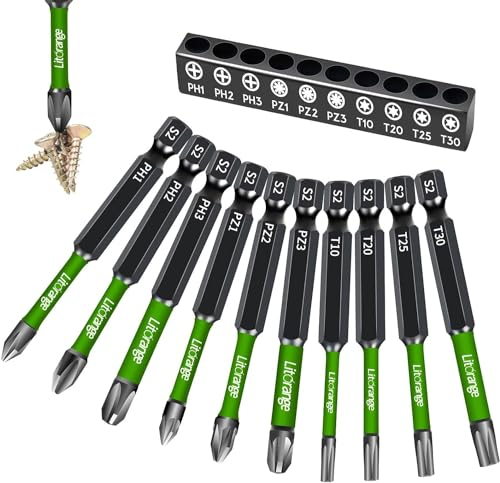 Set Di Punte per Cacciavite, 10 Pezzi Inserti per Avvitatore Professionali 70 Mm Attacco Esagonale S2 1/4, In Fosfoide Nero, Set Di Punte Torx per Martello Perforatore, Trapano, Avvitatore Elettrico