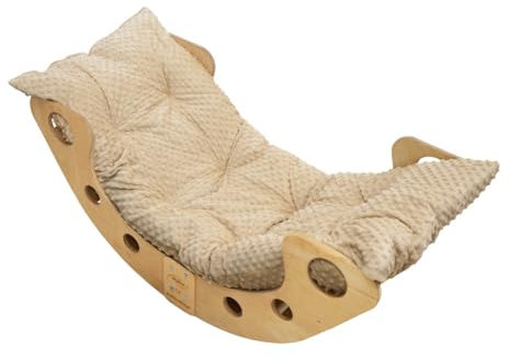 Skyline Kletterbogen mit Kissen Baby Kleinkind Kinder ab 1 Jahr Indoor Klettern Montessori Klettergerüst Holz Wippe Balancewippe Kletterdreieck Kletterwippe Holzwippe Kletterling Holzbogen M Beige