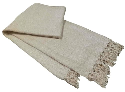 Olivia Rocco Manta de chenilla con borlas para sofá, silla, cama, decoración del hogar, suave, cálida, acogedora, de punto, para regalo, natural, 130 x 170 cm