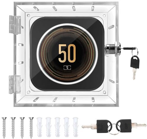 Mumisuto Thermostat Lock Box, Acrylic Thermostat Guard Box with Nail, Transparent Thermostat Protective Cover with Key for Thermostat on Wall（4.72 * 5.62 * 1.77Inch）