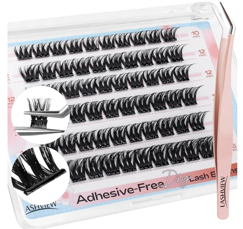 LASHVIEW Selbstklebende Wimpern, D Curl Press On Wimpern Set Vorgeklebte Wimpern Mit Applikator, Kein Kleber Kein Entferner Benötigt DIY Wimpernverlängerung Set 10-16mm (N10 60Pcs)