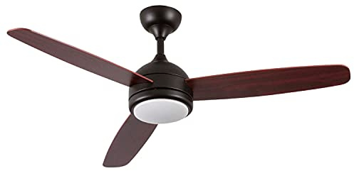 THINIA HOME - Ventilador de Techo con Luz LED Vermont, 6 Velocidades, 56W, Ø122 cm, 3 Aspas Madera, Mando a Distancia y Temporizador, Función Verano/Invierno, Silencioso, Consumo Eficiente, Negro