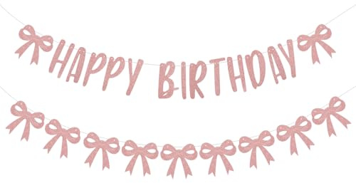 Girlande mit Rosa Schleife, Coquette Happy Birthday-Banner Glitzerndes Geburtstagsbanner Lustiges Geburtstagsbanner für Frauen Geburtstag Party Dekorationen (Nicht Zusammengebaut)