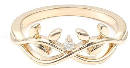 Ayoiow 9K Gelbgold Ring Verlobung Gold Rundschliff Weiß Moissanit Vintage Infinity Ring Mit Blatt Verlobungsring