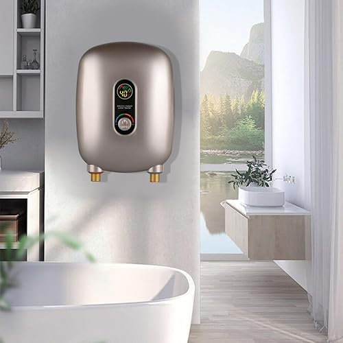 MEHOOSPVN 6500W Elektrische Durchlauferhitzer Warmwasserbereiter Elektronischer Dusche Thermostat Warmwasserbereiter Heizung, IPX4 waterproof mit Auslaufschutz, Schutz Gegen Trockenbrennen, Golden