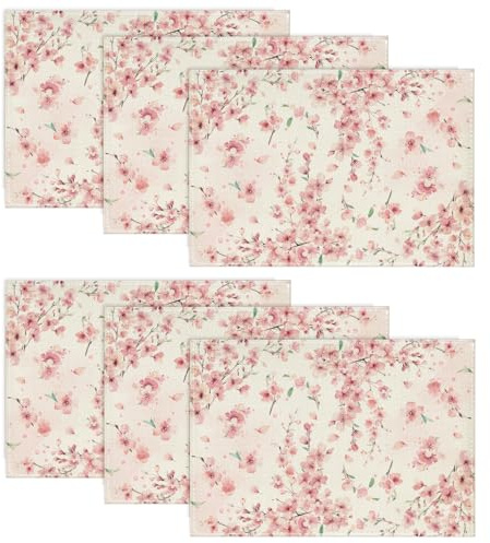 Artoid Mode Kirschblüten Zweige Frühling Platzsets 6er Set, 30x45cm Urlaub Tischsets Waschbar Platzdeckchen Küche Party Deko