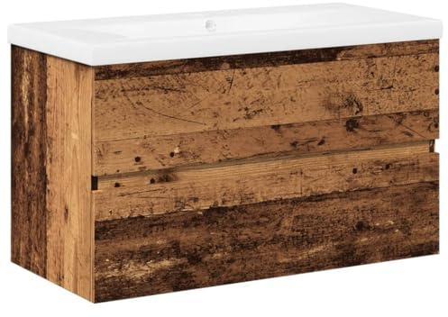 vidaXL Meuble avec Vasque intégrée Vieux Bois, Armoire lavabo de Salle de Bain, Meuble de Salle de Bain, Meuble de Rangement sous lavabo