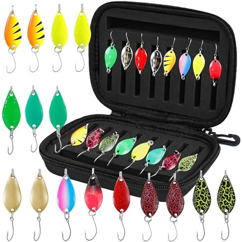 BDHYYM Forellen Spoon Set 16 Stück forellen köder Kunstköder Spinner Blinker Set Forellenköder Spoons Forelle 2.5g/3.5g/5g Angelzubehör Set mit Aufbewahrungsbox,für Barsch Hecht Zander Forellen Angeln