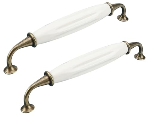 RSWZSFL 2 Stück Keramikgriffe Vintage Schubladengriffe Schranktürgriffe Möbelgriffe Zinklegierung Schrankgriffe Türgriff Keramik Griffe Retro Möbelknöpfe für Schränke Tür (Bronze+White,Pitch:160mm)