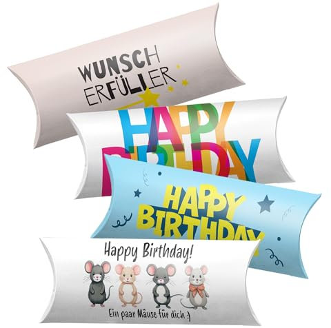 Geschenkschachteln für Geburtstag – als Gutschein Verpackung, Geldverpackung, für Süßigkeiten, kleine Geschenke – 4 Geschenkboxen im Set – 20 x 7 x 2,2 cm – Geschenkverpackungen – HAPPY BIRTHDAY