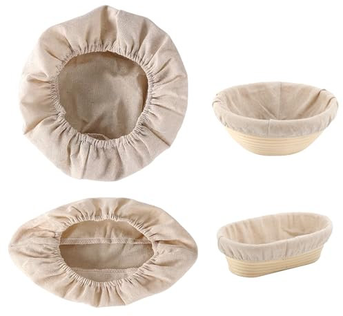 2pcs Beige Tessuto di Lino Per La Cottura Del Pane, Uno Rotondo E Uno Ovale. Cestini di Lievitazione per La Preparazione Dell'Impasto E La Cottura, Lino per Panettieri (25cm+30cm)