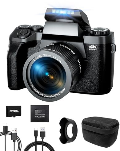 Ade Digitalkamera 4K 64MP Kamera Fotokamera mit 4.0 Touchscreen, 16X Digitalzoom Kompaktkamera Fotoapparat Camera für Reise, Vlog, WiFi, Kameratasche, Einzellinse (Schwarz)