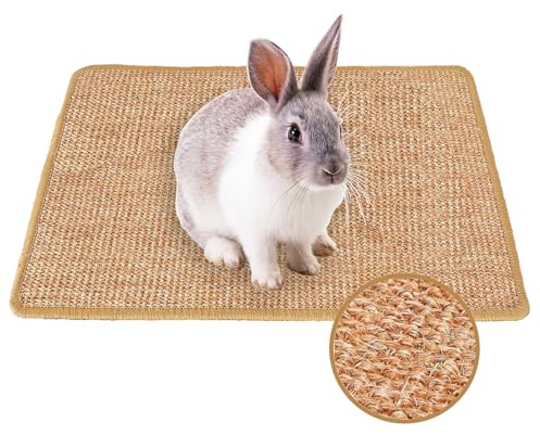 Mooydee Rabbit Scratching Pad, 16 x 12 Inch Natural Sisal Bunny Scratch Mat Scratcher Mats Claws and Teeth Care for Biting Sleeping Nesting Small Animal Bedding Chew Toys Bed Play Toy (Brown, 1Pc)
