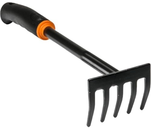 pokm toolsmarket Mini râteau à main avec 5 dents, râteau de jardin avec poignée antidérapante, petit râteau pour massifs et balcons