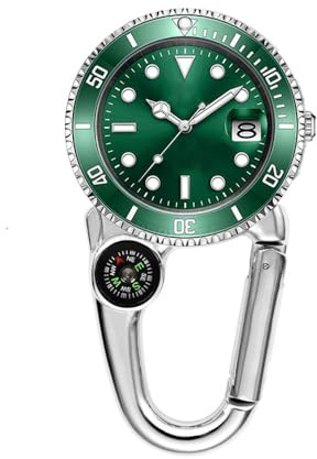 Weicam Unisex Nurse Doctor Analog Quartz Compass Corkscrew FOB Outdoor Carabiner Pocket Watch with Luminous Calendar Hiking Watches Backpacks Watch (Green)