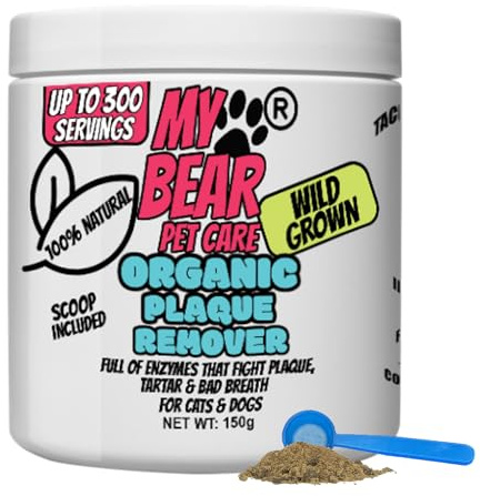 Polvere di alghe alghe da 150 g, per rimuovere placca e tartaro per cani e gatti, rinfresca naturalmente l'alito, formula per l'igiene dentale, combatte le malattie gengivali e denti | Integratore